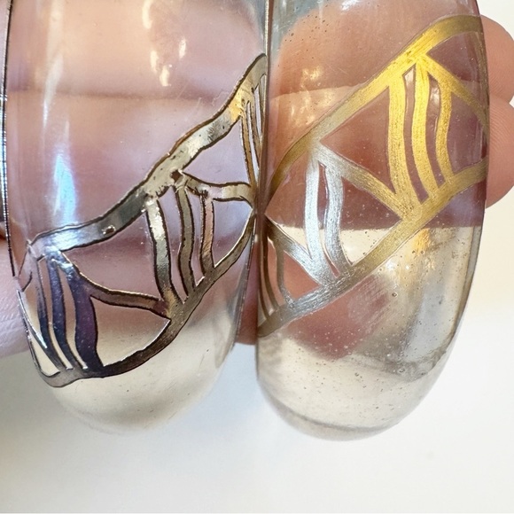 Vintage Silver Gold Embellished Clear Lucite Bangle Bracelet Set - Picture 11 of 12